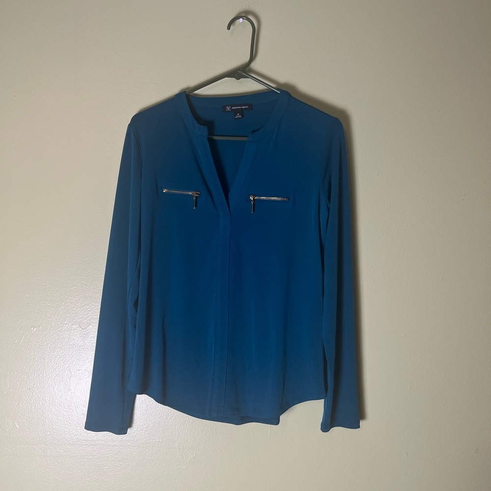 INC International Concepts Teal Blouse with Zipper Details
